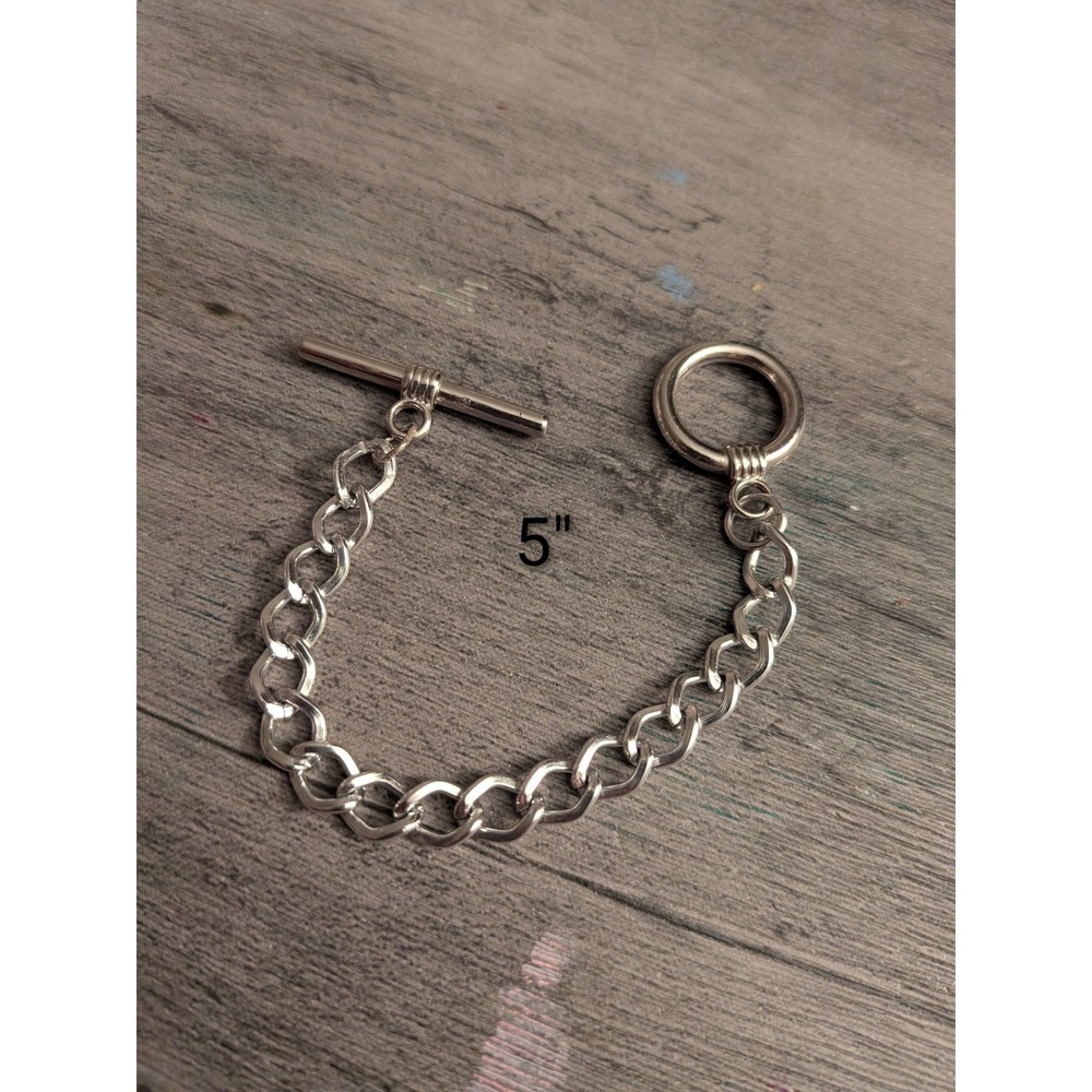 Silver Tone Curb Chain Toggle Clasp Bracelet Chunky Link Minimalist Jewelry